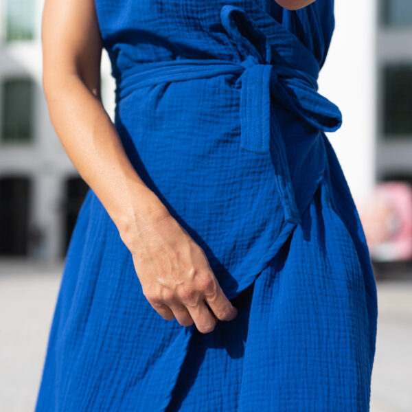 Smart Dress 05, zavinovacie šaty, slow fashion, Cobalt mušelín – 7